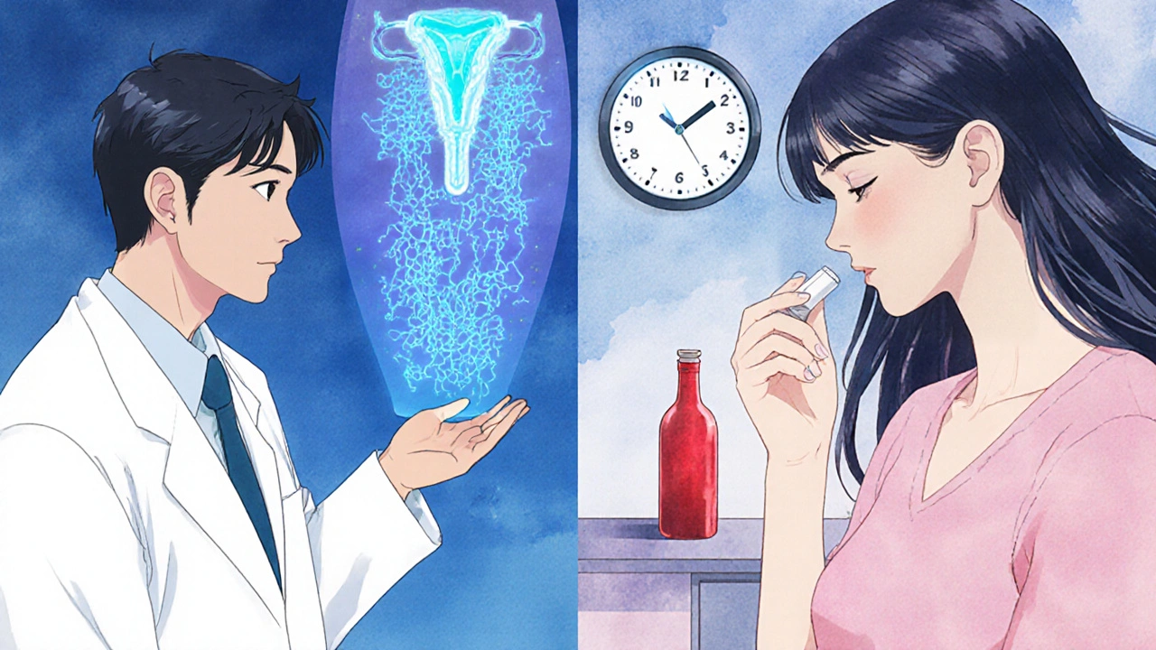 Doctor explains treatment options using holographic microbiome to pregnant patient.