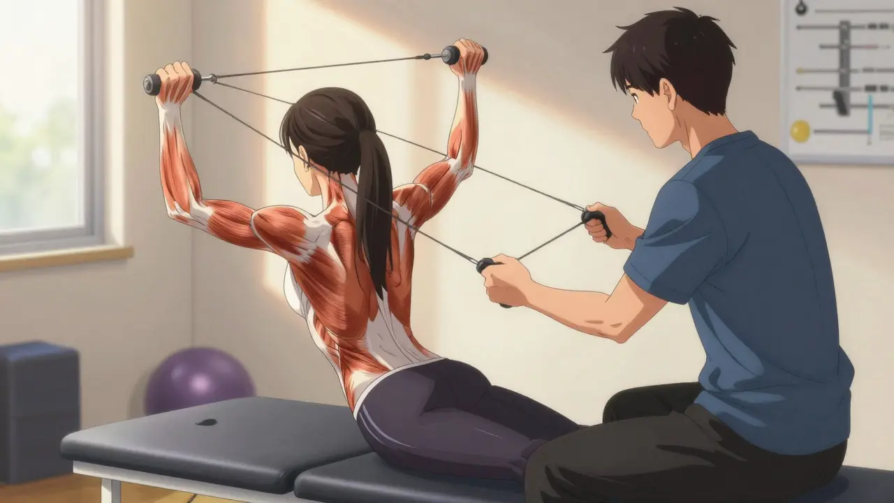 Physical therapy session with patient doing exercises