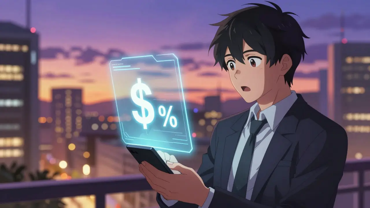 An employee reacting with surprise to a personalized wellness savings notification on a device.