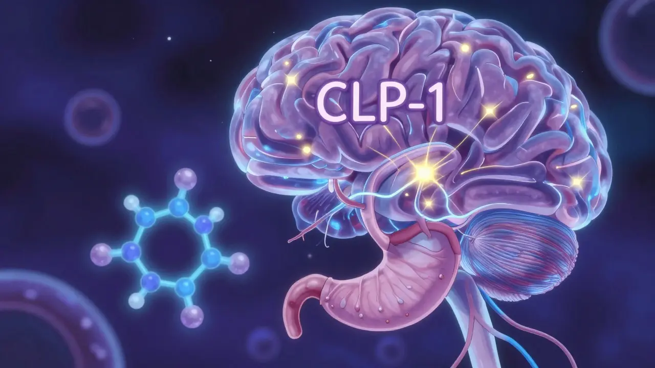 Conceptual anime illustration of GLP-1 hormones interacting with the brain and stomach.