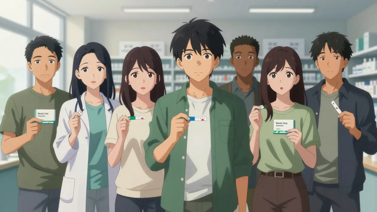 Anime art of people holding overdose prevention kits like naloxone in a community setting.