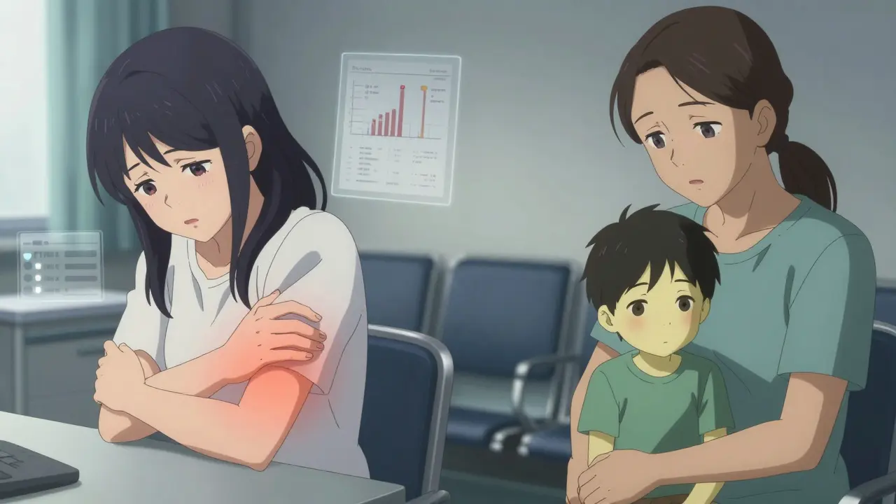 Anime depiction of patients experiencing fatigue and jaundice symptoms