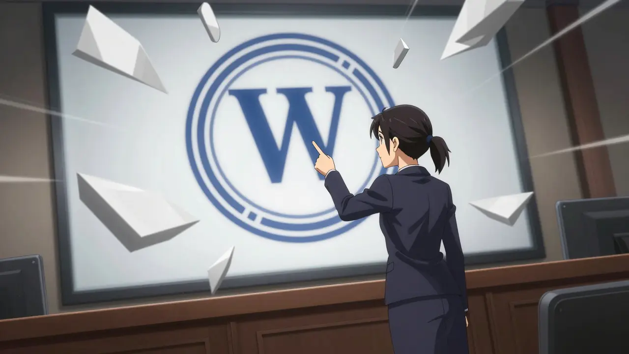 Anime lawyer accusing pharma company in court with patent thicket visuals