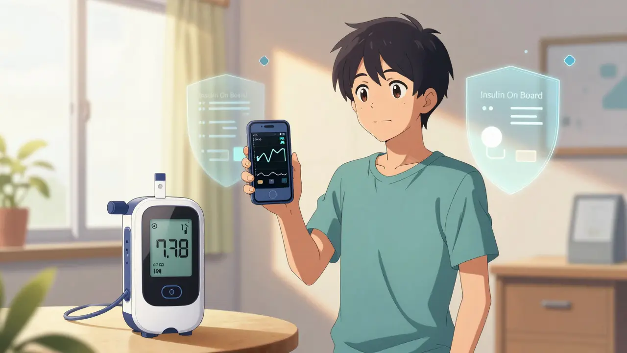 Calm anime character using CGM app and insulin pump for safe management