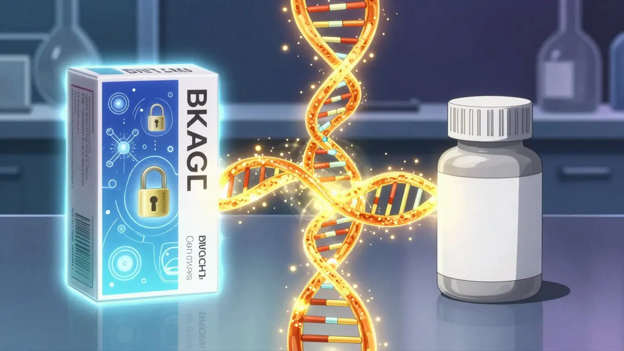 Split scene showing identical energy streams from brand and generic drugs