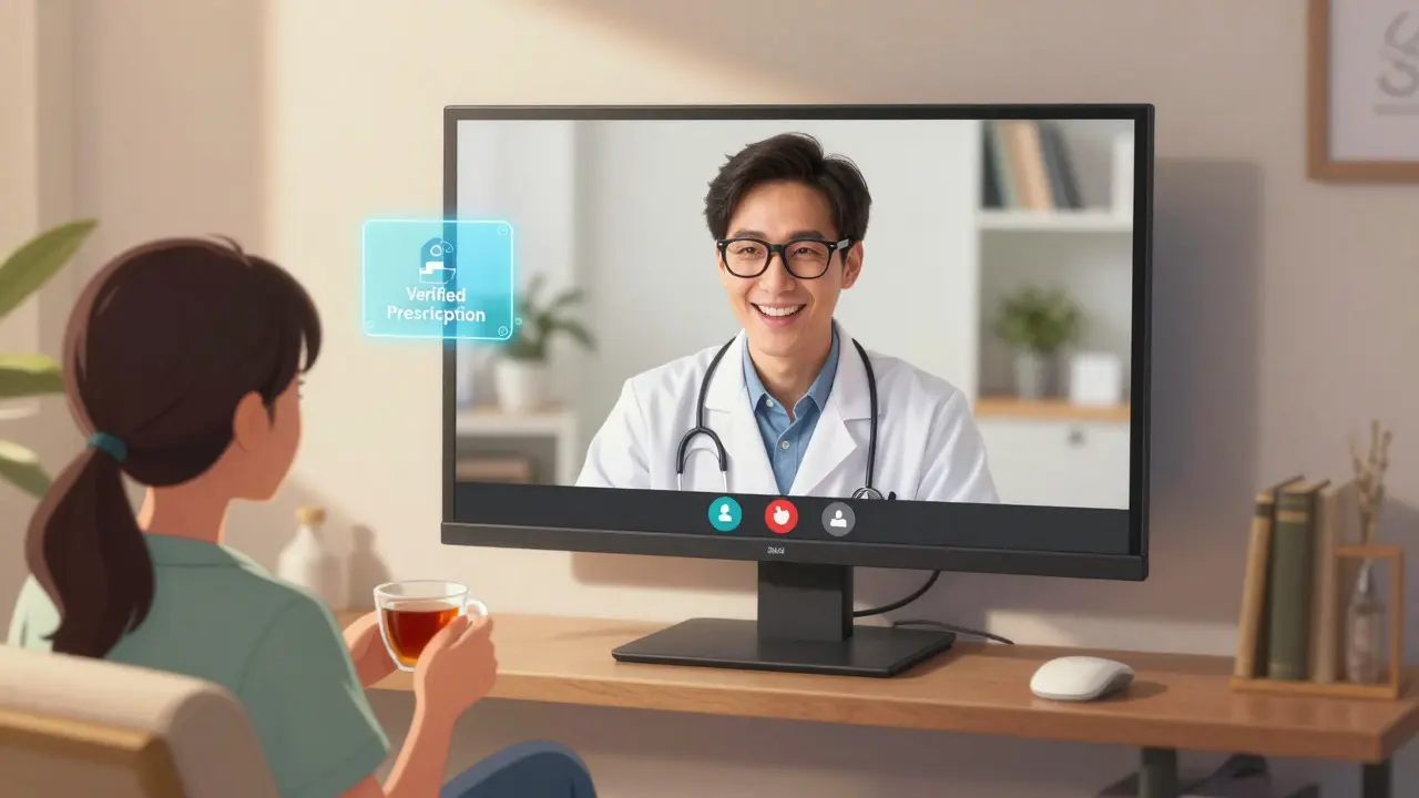 Telehealth doctor consultation on a monitor