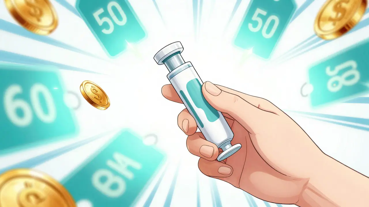Anime illustration of a hand holding a medicine tube with glowing price symbols