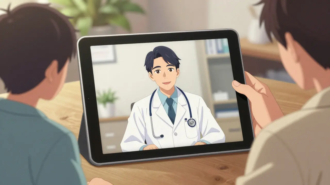 Patient having video call with doctor on tablet