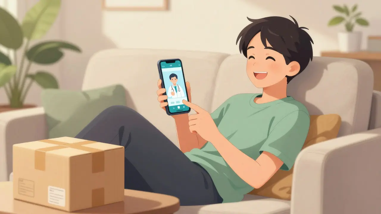 Person receiving telehealth prescription delivery