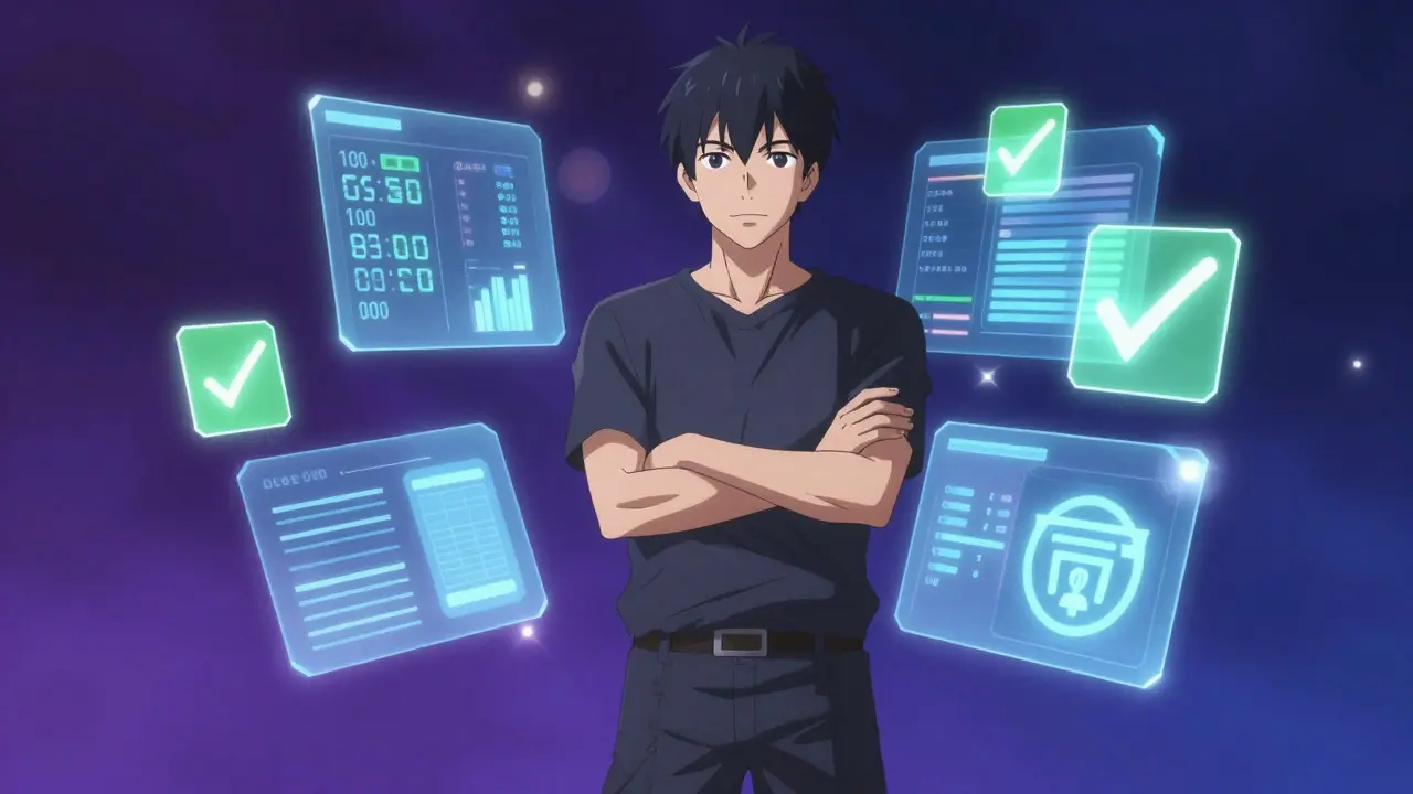 Person standing amidst glowing digital icons representing online health data