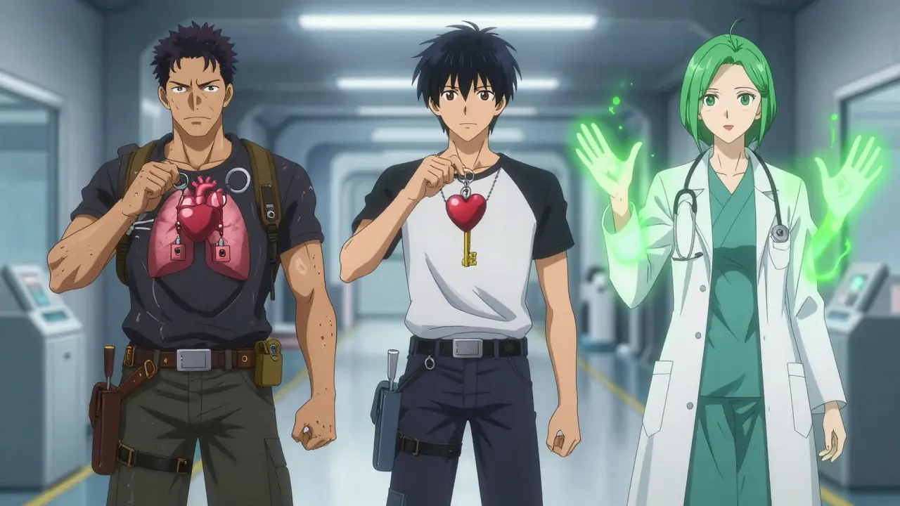 Three anime characters representing beta-blocker generations